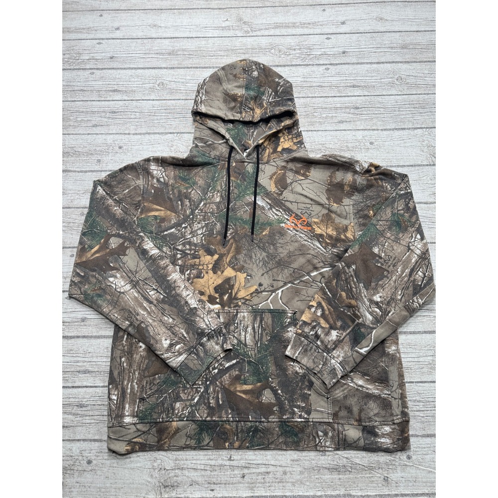 Realtree Xtra Hoodie Men's Large Brown Camo Relaxed Fit Pullover Hunting Outdoor